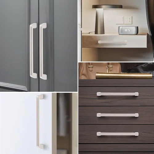 Vista 5 de Paquete de 6 manijas de gabinete de níquel satinado mate de 4 pulgadas, manijas de herrajes para muebles para gabinetes de baño y almacenamiento