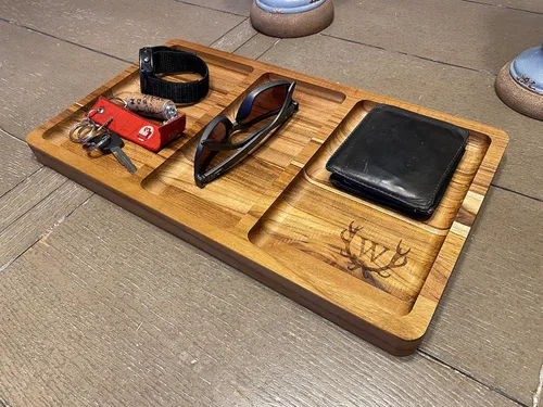 Vista 4 de Bandeja de valet, mesita de noche o organizador de escritorio, organizador de aparador, caja de joyería para hombre, estación de valet, bandeja