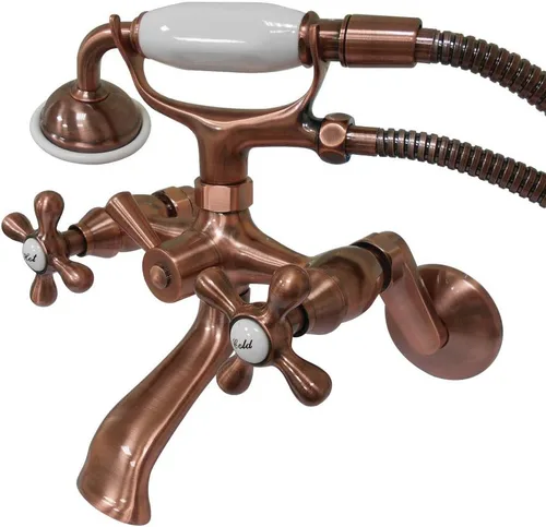 Vista 8 de Kingston Brass KS266C Kingston - Grifo de pared con patas de garra para bañera con ducha de mano, cromo pulido