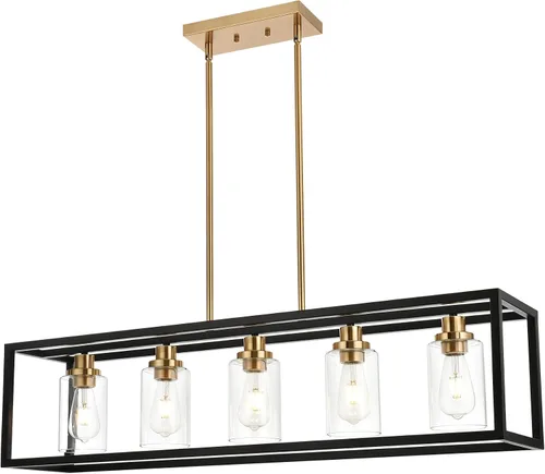 Vista 18 de MELUCEE Candelabro Industrial de 36.2 Pulgadas de Longitud para Isla de Cocina, Luminaria Rectangular de 5 Luces para Comedor Colgante con Acabado