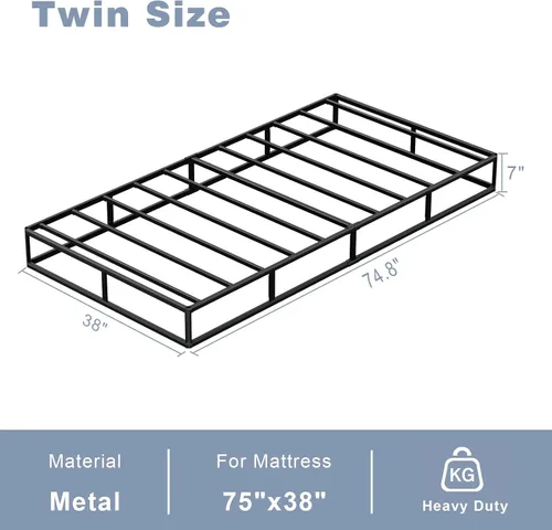 Vista 2 de Tyndall Box Spring - Base de colchón individual de metal de 7 pulgadas, base de colchón resistente de 3000 libras con cubierta de tela, fácil