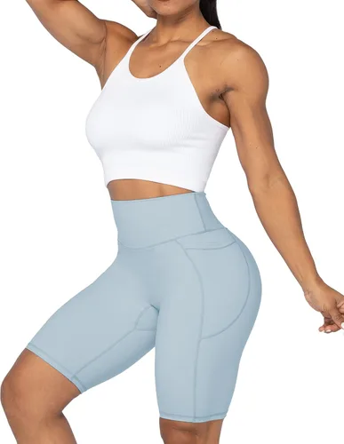 Vista 6 de Sunzel Pantalones cortos de ciclismo de 10 pulgadas, 8 y 5 pulgadas, para mujer, con bolsillos, cintura alta, para yoga, atletismo, gimnasio