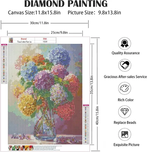 Vista 4 de Kit de pintura de diamantes de hortensia para adultos, arte de gemas de diamante para principiantes, decoración de pared del hogar, regalos de 12 x