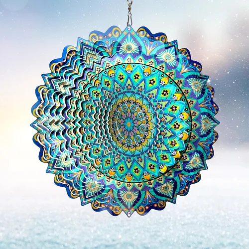 Vista 18 de Mandala Blossom Wind Spinner - Molinillos de Viento de Metal Escultura de Viento Colgante Cinética 3D de 12 pulgadas Cortada con Láser