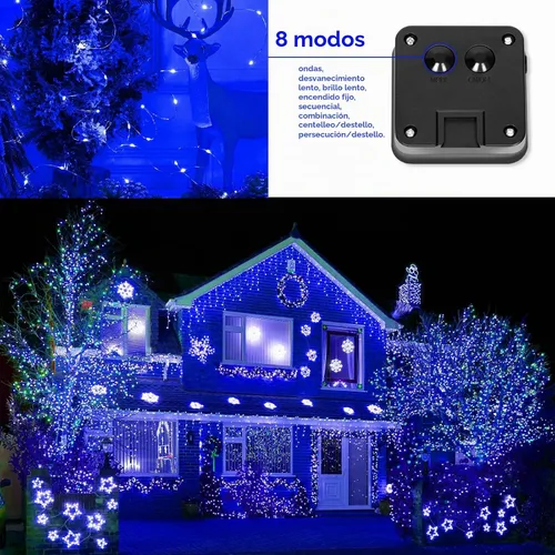 Vista 4 de Tira de luces solares azules de Navidad al aire libre impermeables, 2 paquetes, total 200 LED, 20.1 m, 8 modos, luces de hadas de cobre para Blue2