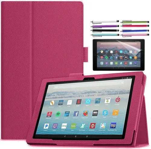 Vista 8 de Funda para tablet Amazon Fire HD 10 de 10.1 pulgadas (13ª generación, lanzada en 2023) – Funda delgada y ligera de piel sintética + 1 protector