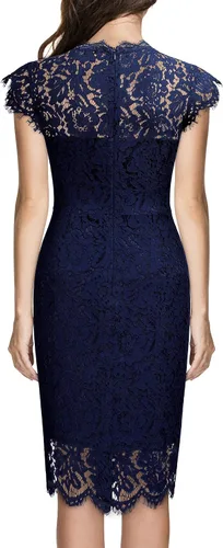 Vista 2 de Miusol - Vestido para mujer retro de encaje floral, ajustado, vestido de noche, para cóctel, minivestido