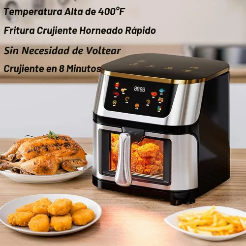 Vista 4 de Freidora de aire, freidora de aire visual de acero inoxidable de 10 l, horno inteligente de 1400 W con pantalla táctil digital sin aceite