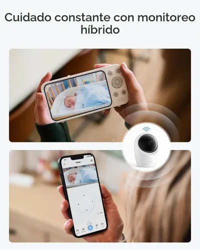 Vista 3 de eufy Security Monitor de bebé E20 con cámara HD 2K y base de carga, pantalla de 5 pulgadas 720p, Wi-Fi híbrido y sin conexión Wi-Fi, panorámica
