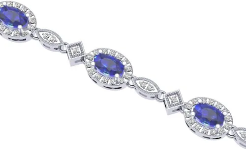 Vista 2 de Dazzlingrock Collection Pulsera de eslabones de mujer de diamante blanco de corte ovalado real con zafiro azul y corte redondo, plata esterlina