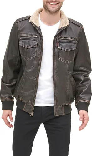 Vista 4 de Levis Mens Faux Leather Sherpa Aviator Bomber Jacket