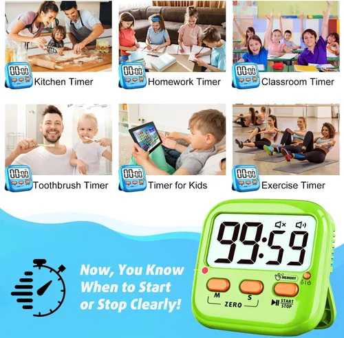 Vista 7 de Paquete de 2 temporizadores digitales para niños, temporizadores magnéticos de cocina para cocinar, huevos, profesores, aula, estudio, ejercicio