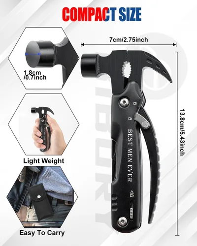 Vista 3 de BIBURY Rellenos de calcetines para hombres, martillo multiherramienta 12 en 1, regalos de elefante blanco para adultos, regalo para papá que lo