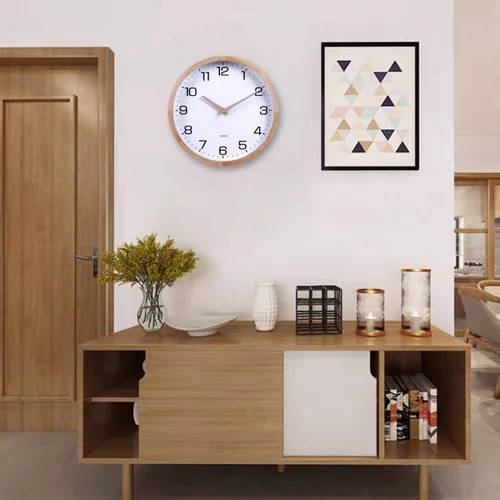 Vista 2 de Kesin Reloj de Pared Silencioso Redondo de Madera de 12 Pulgadas, Relojes de Pared de Madera Blanca Analógicos a Batería Sin Tictac para Sala
