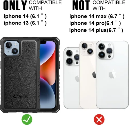 Vista 8 de Funda para iPhone 13/14 [6.1 pulgadas], a prueba de caídas de grado militar de 12 pies, resistente cobertura de cuerpo completo de 360°