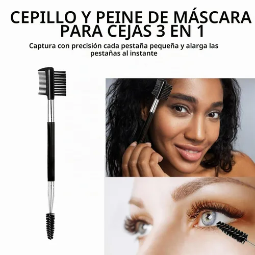 Vista 4 de Cepillo de pestañas de cejas 2PCS Peine de pestañas de cabeza 3 Cepillo de doble cabeza Cepillo de maquillaje Herramienta de aseo cosmético (negro)