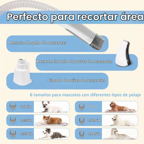 Vista 4 de Kit de aseo para perros, aspiradora para mascotas con cortaúñas y rectificadora de uñas, aspiradora de pelo de perro con 6 herramientas de aseo