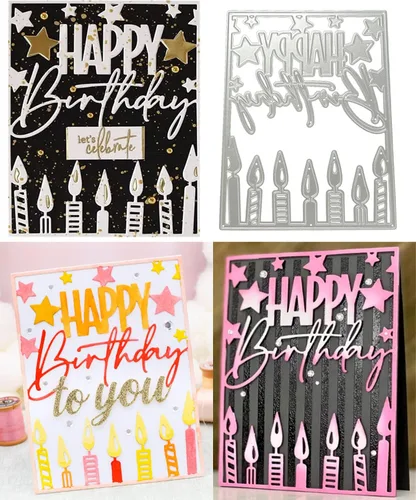 Vista 5 de Troqueles troquelados para hacer tarjetas, álbumes de recortes de metal, feliz cumpleaños, tema de tarta, troqueles de corte, bricolaje, álbum