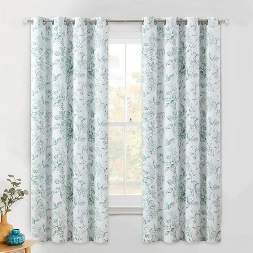Vista 24 de Beauoop - Cortinas florales 100% blackout, de 84 pulgadas de largo, 2 paneles, para dormitorio, sala de estar, azul marino y blanco