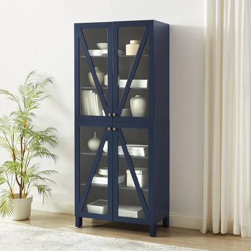 Vista 5 de Crosley Furniture Cassai - Armario de almacenamiento alto para despensa con estantes, cocina, comedor o lavandería, color azul marino