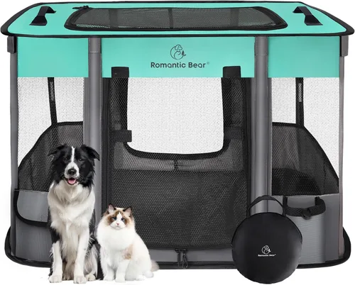 Vista 11 de Corralito para perros, corralito para mascotas, corralito plegable para cachorros y gatos, jaula de camping portátil para ejercicio, cubierta