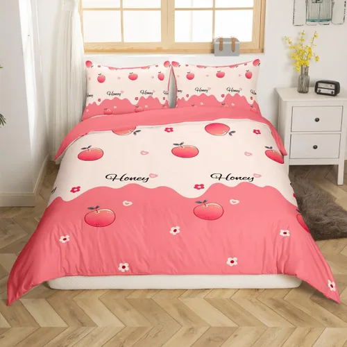 Vista 22 de Erosebridal - Juego de ropa de cama kawaii, juego de funda de edredón con diseño de fresa rosa, para mujeres, niñas y niños, decoración