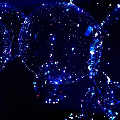 Vista 2 de Paquete de 18 globos LED iluminados, batería de celda incluida, 3 modos intermitentes, 18 luces de cadena y 18 globos transparentes, perfectos