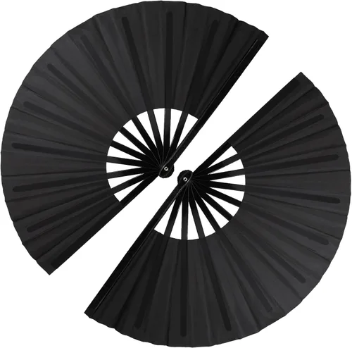 Vista 32 de QIRMIZI Abanico grande plegable para rave – Abanicos de tela de nailon, abanicos retro vintage para kung fu, tai chi, danza, festivales de música
