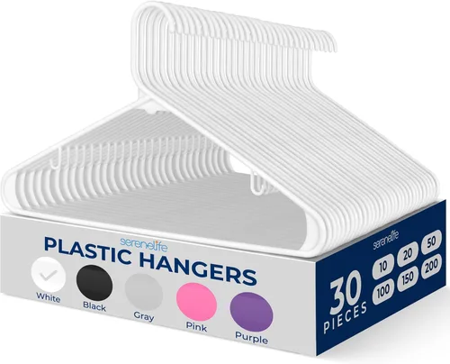 Vista 32 de SereneLife - Juego de 10 perchas de plástico con gancho de metal, color negro Non-Slip, Lightweight hangers with a slim profile help keep closets