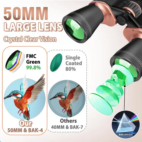 Vista 3 de Prismáticos 22x50 para adultos de alta potencia, prisma BAK-4 HD FMC, prismáticos profesionales resistentes al agua para observación de aves, caza