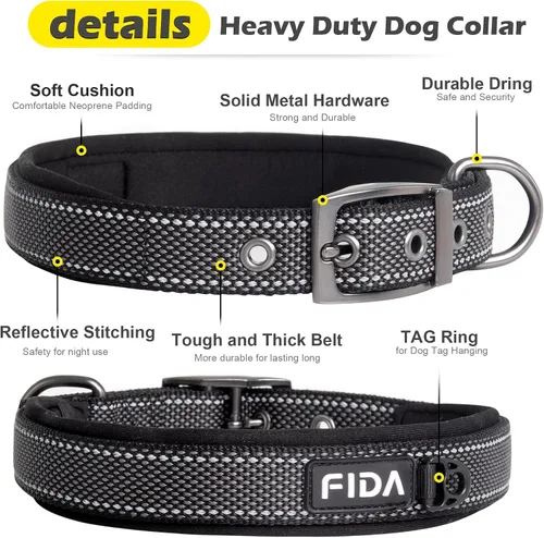 Vista 4 de Fida Juego de collar de perro de 14.5 a 19 pulgadas con correa de perro de 5 pies, juego de correa y collar resistente para perros medianos