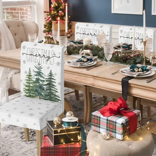 Vista 2 de Horaldaily Fundas para sillas de árboles de pino blanco de Navidad, 4