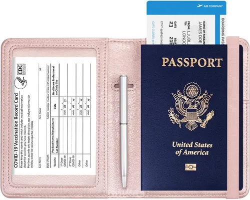 Vista 5 de HOTCOOL - Cartera de cuero con bloqueo RFID con correa elástica, con funda de viaje para pasaporte, X oro rosa, talla única, 1 tarjeta de vaca