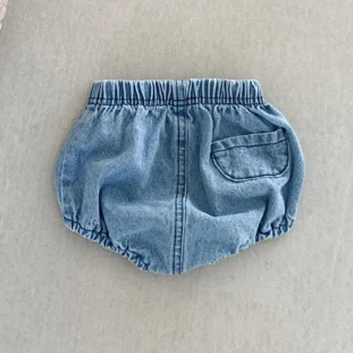 Vista 7 de Pantalones cortos de mezclilla para bebés y niñas, 2 piezas, pantalones cortos para niños, pantalones cortos sueltos para pañales, pantalones cortos