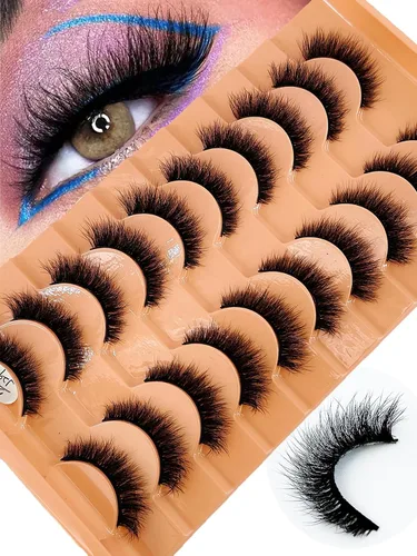 Vista 22 de 10 pares de pestañas postizas de visón 3D, hechas a mano, pestañas largas y finas, pestañas naturales para maquillaje de ojos (3-6)