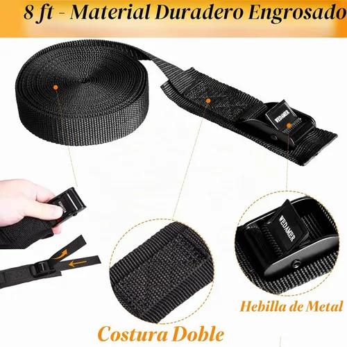 Vista 9 de WEDAMER Paquete de 2 correas de amarre para kayak de 8 pies con hebilla de leva de alta resistencia, correa ajustable para kayak, camiones 2Pack - 8