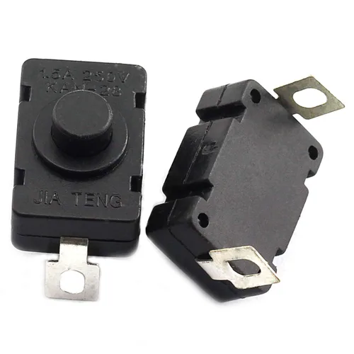 Vista 2 de Interruptor de botón autobloqueante KAN-28 para linterna SMD tipo ON-Off Mini interruptor (pin doblado con agujero)