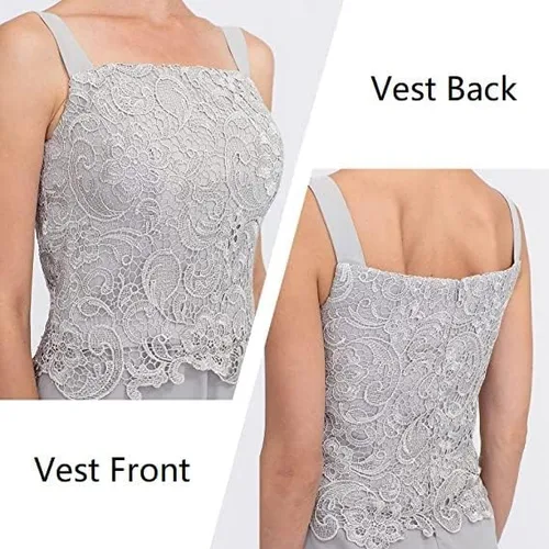 Vista 4 de Traje de pantalón de 3 piezas para mujer, vestido de madre de la novia 2023, traje de pantalón para boda, vestidos semiformales, manga 34, cuello