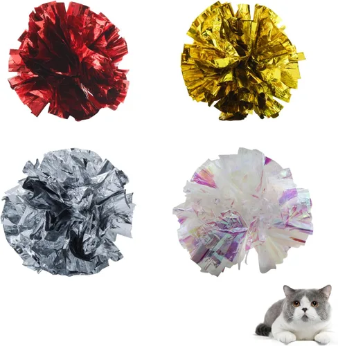 Vista 6 de Andiker Pelotas arrugadas para gatos de 3.54 pulgadas, 4 unidades, coloridas y brillantes, ligeras, fáciles de transportar, juguetes interactivos