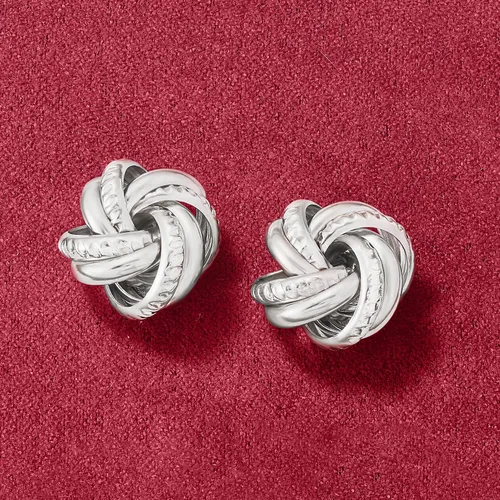 Vista 4 de Ross-Simons Pendientes de plata de ley italiana con nudo de amor, Plata de ley, no conocido