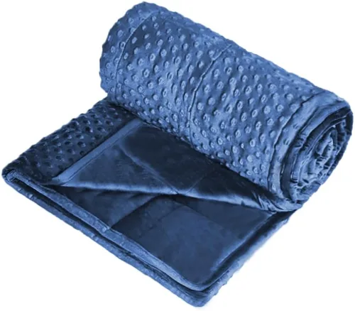 Vista 4 de ALANSMA Manta con peso reversible para todas las estaciones, terciopelo de lujo, cálida y fresca, manta con peso azul de 5 libras para adultos