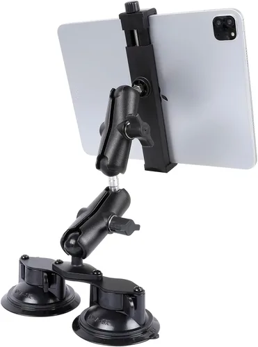 Vista 7 de Soporte para tableta con base de doble ventosa para parabrisas de camión, automóvil, brazo de aluminio resistente, soporte de succión para ventana