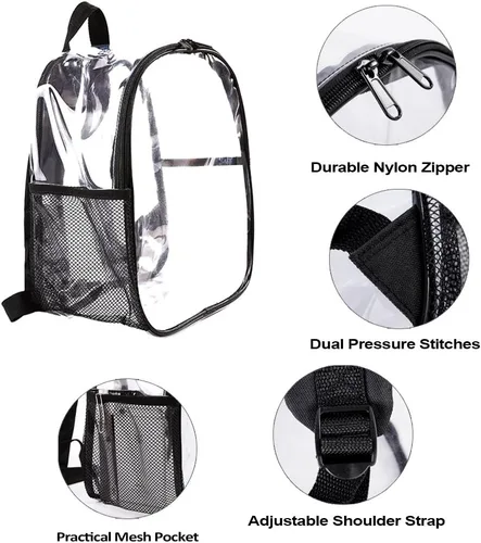 Vista 4 de Mini mochila transparente aprobada para estadios mochila transparente resistente para conciertos viajes de seguridad y estadio Negro 126-Mini