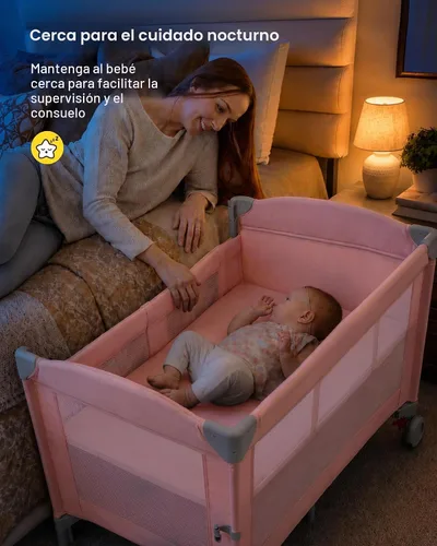 Vista 5 de HARPPA Paquete 6 en 1 con moisés de noche, juego plegable Rosado Melocotón