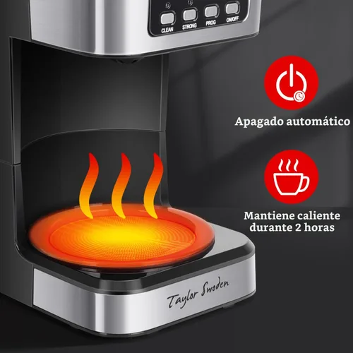 Vista 4 de Taylor Swoden Cafetera programable para 12 tazas, negro y acero inoxidable