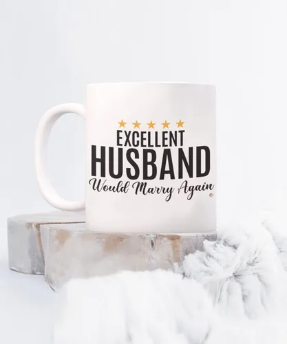 Vista 3 de ODDITEES Taza de café divertida con texto en inglés «Excellent Husband Would Marry Again», 11 onzas, color blanco