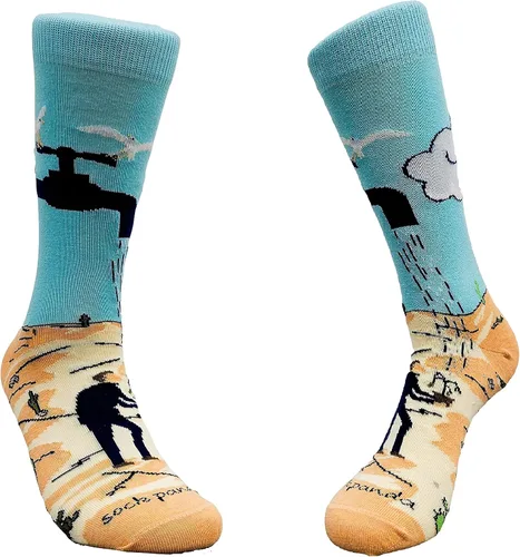 Vista 2 de Sock Panda Es una sequía de los calcetines, Amarillo, azul, marrón, verde, rojo, blanco, negro