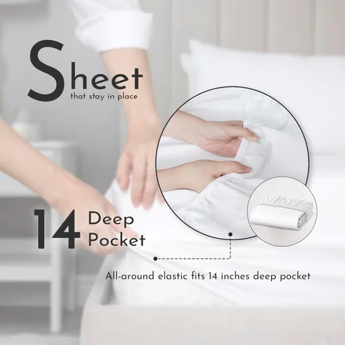 Vista 4 de Linen Closet Juego de sábanas y fundas de almohada 100% algodón orgánico, 3 Blanco Ártico