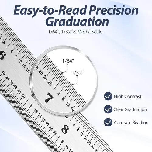 Vista 3 de EBOOT 2 Pcs Stainless Steel Ruler Machinist Engineer Ruler with Markings 1/8, 1/16, 1/32, 1/64 Inch for Engineering, School, Office, Architect, and