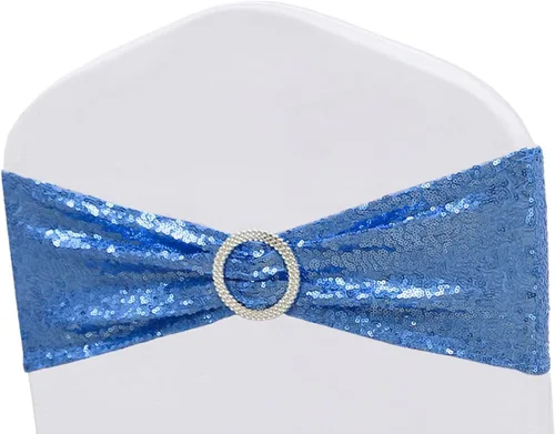 Vista 8 de Bandas de silla doradas totalmente cubiertas de lentejuelas brillantes para bodas, bandas de silla con purpurina brillante y lazos para decoraciones